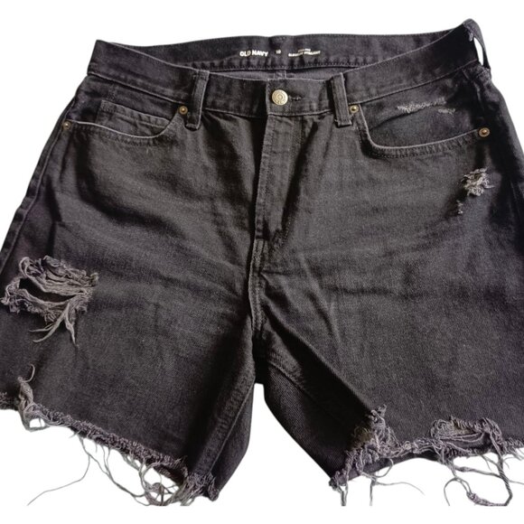 OLD NAVY DISTRESSED BLACK JEAN SHORTS RAW HEM - Picture 1 of 7